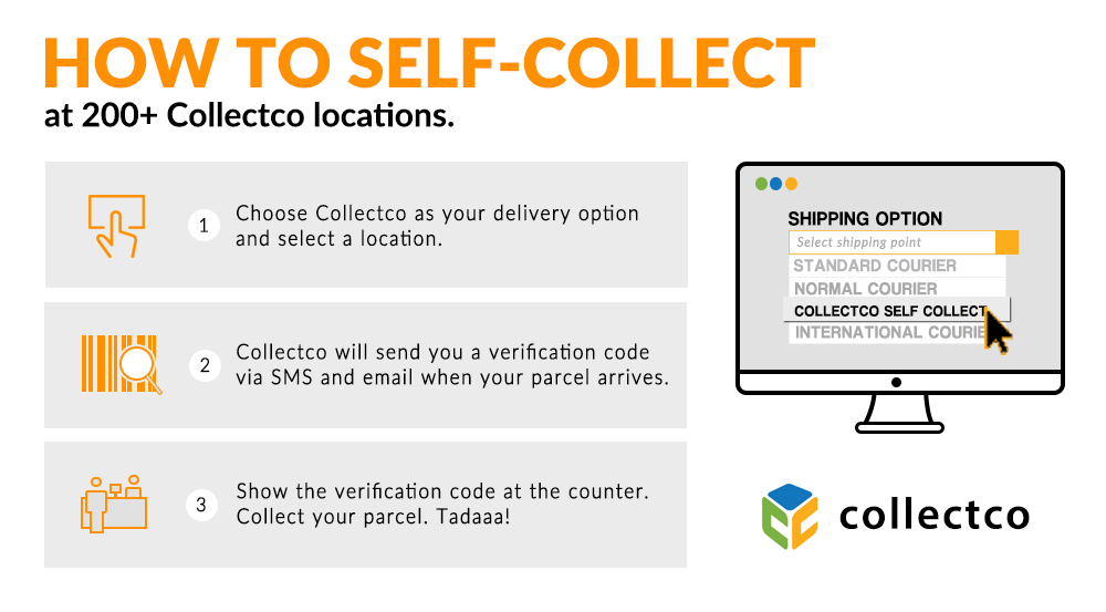 1. Choose to collect you parcel at any collection centers. 
		2. Get notified via email and sms when your parcel has arrived.
		3. Show your NRIC / SMS / Email containing the verification code to collect your parcel.